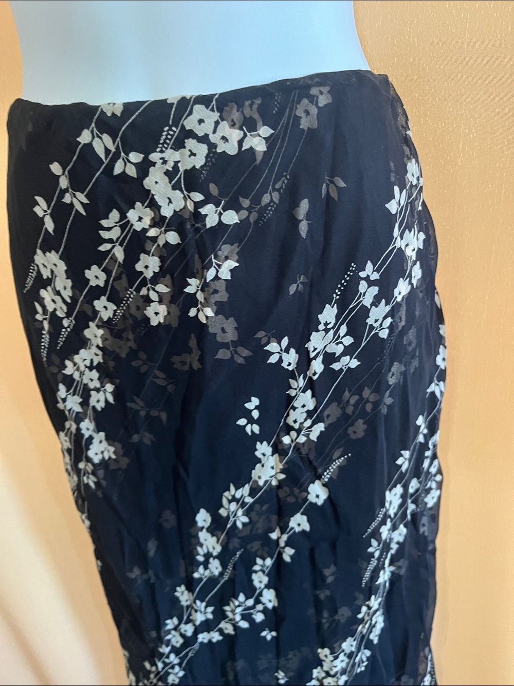 ECI Black Midi Skirt with White Floral Print - Picture 3 of 9